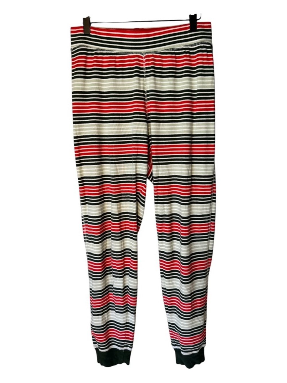 PACT Organic Flurry Stripe Forest Green Red Cuffed Cotton Pajama Bottoms Sz M